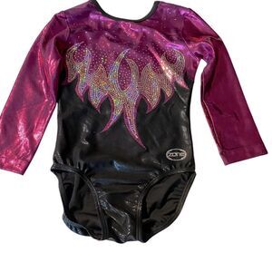Ozone gymnastics pink foil competition 3/4 sleeve custom leotard NEW AXS adult